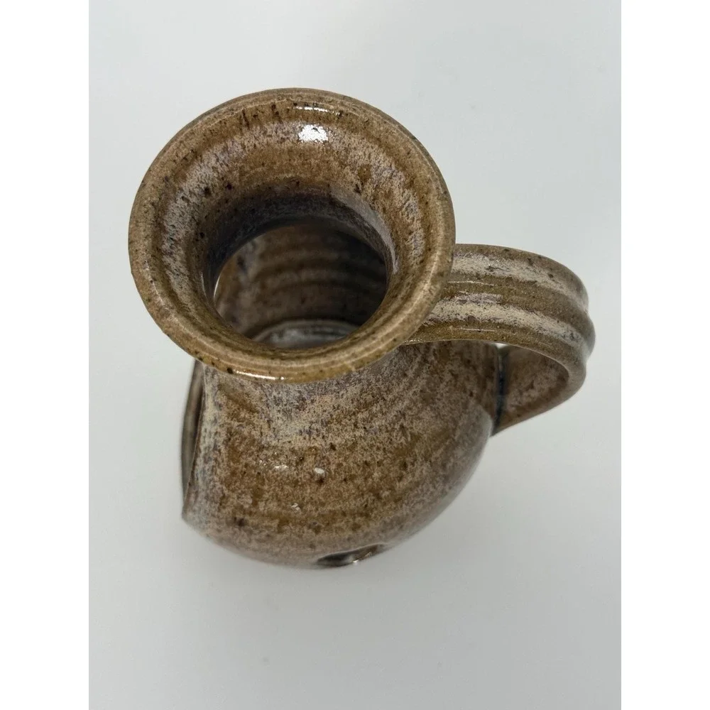 Vintage Hand made rustic stoneware candle holder earthy colors heart notches